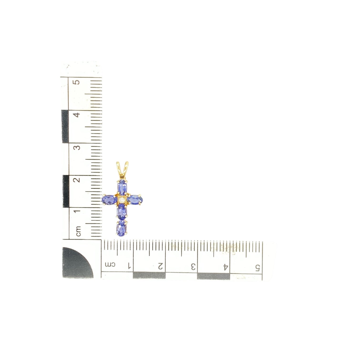 9ct Gold Diamond & Tanzanite Set Cross Pendant