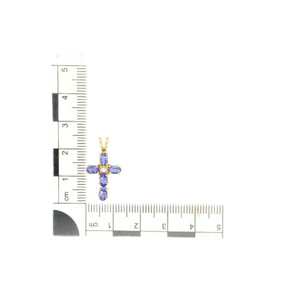 9ct Gold Diamond & Tanzanite Set Cross Pendant
