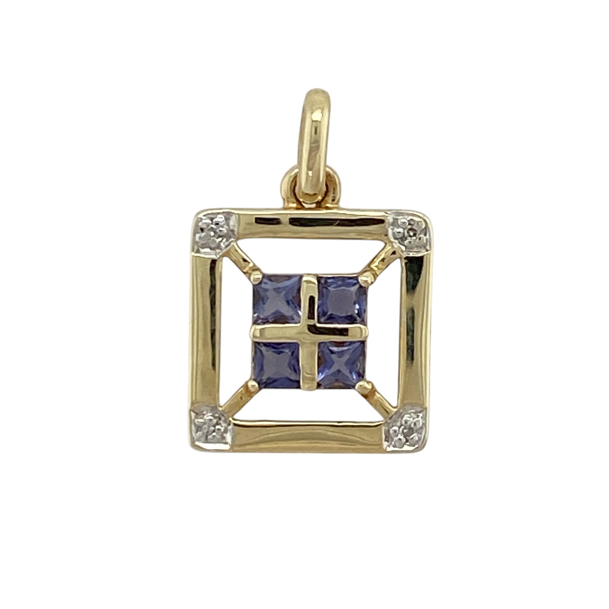 9ct Gold Diamond & Tanzanite Set Square Pendant