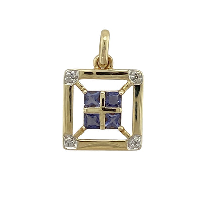 9ct Gold Diamond & Tanzanite Set Square Pendant