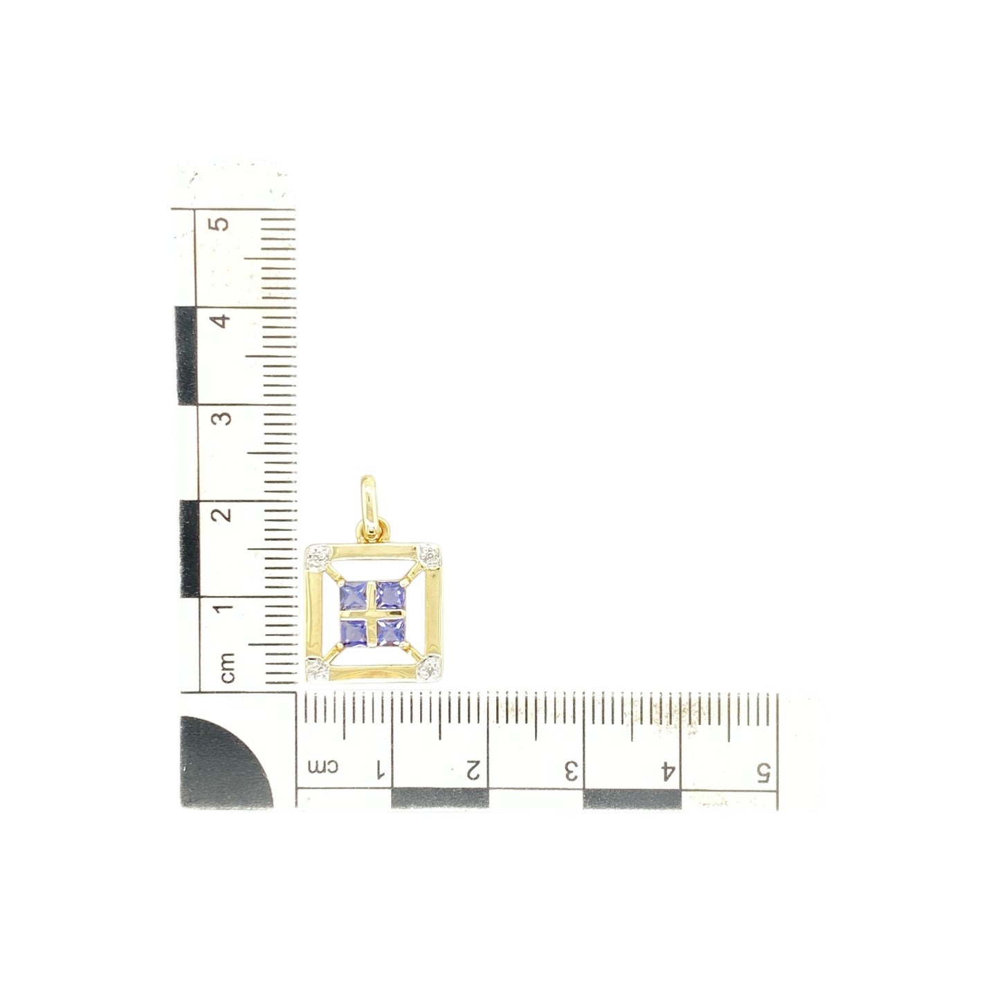 9ct Gold Diamond & Tanzanite Set Square Pendant