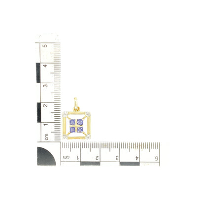 9ct Gold Diamond & Tanzanite Set Square Pendant