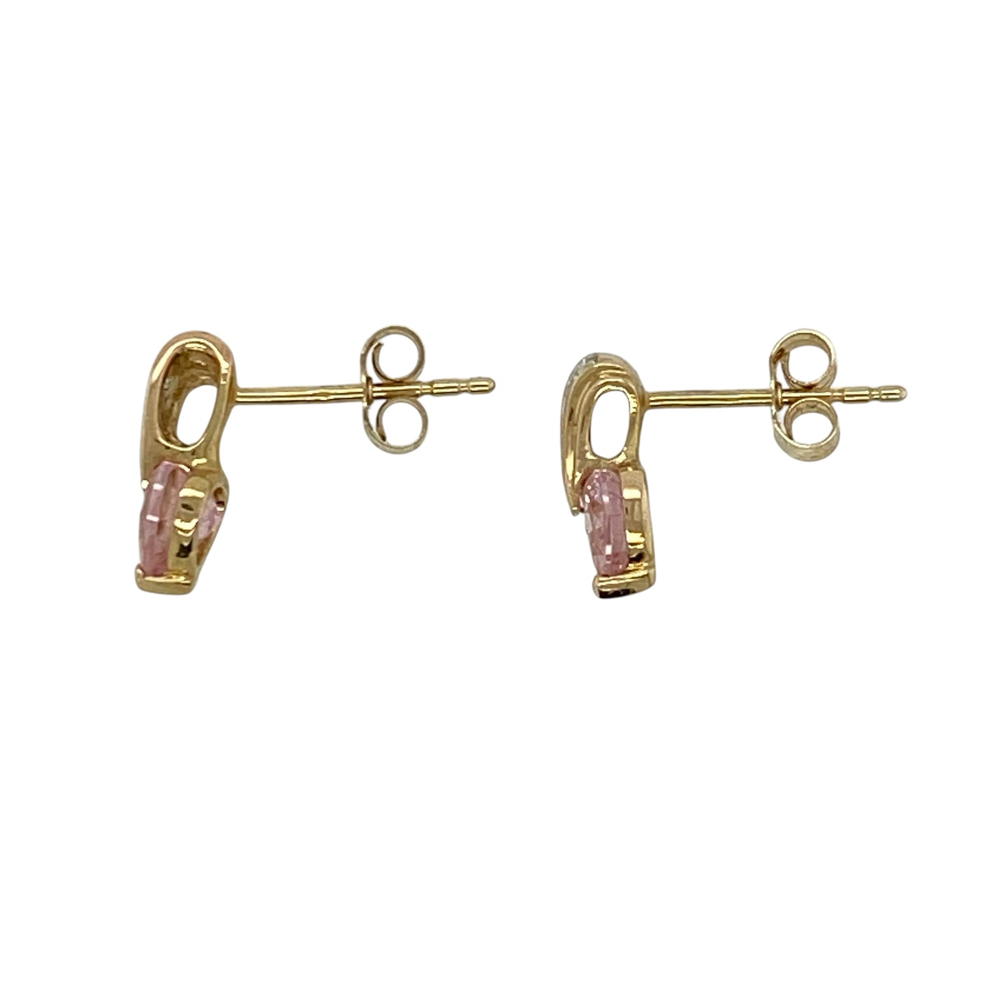 9ct Gold & Pink Cubic Zirconia Set Heart Stud Earrings
