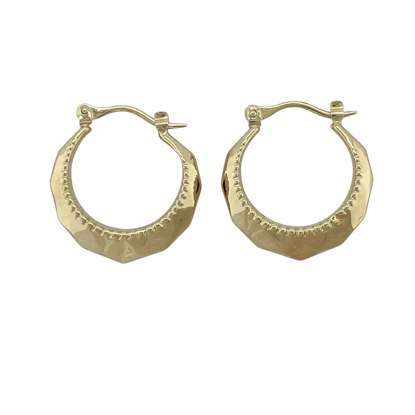 9ct Gold Textured Beaded Hoop Creole Earrings