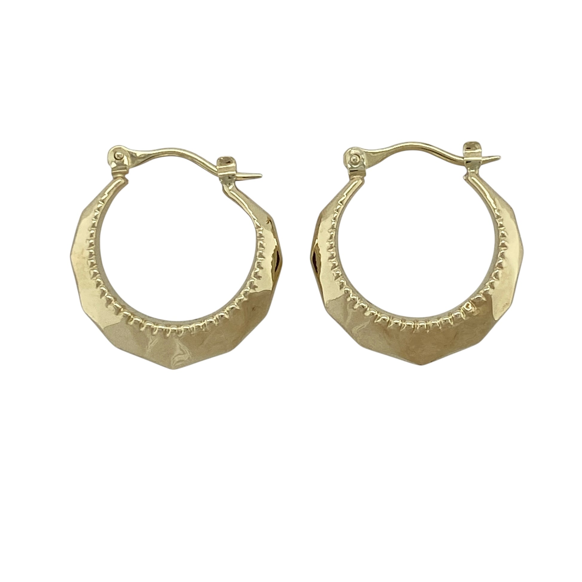 9ct Gold Textured Beaded Hoop Creole Earrings