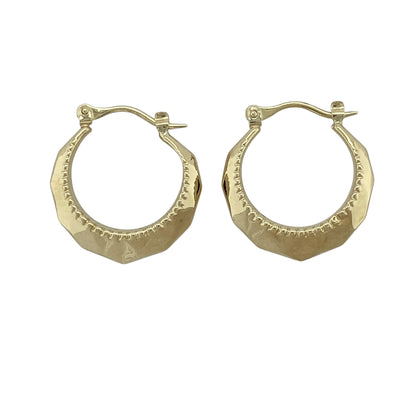 9ct Gold Textured Beaded Hoop Creole Earrings