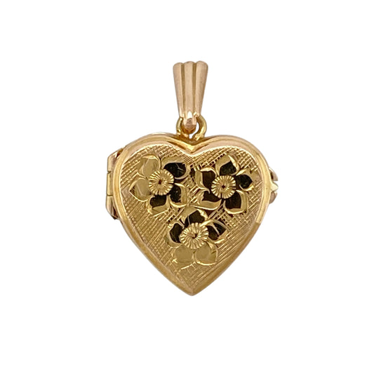 9ct Gold Flower Patterned Heart Locket
