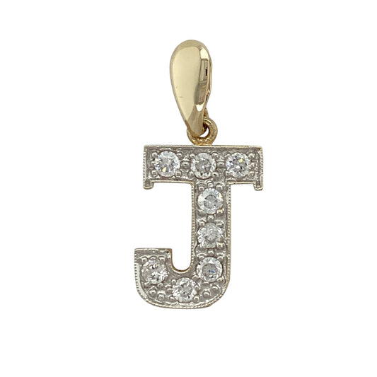 9ct Gold & Cubic Zirconia Set Initial 'J' Pendant