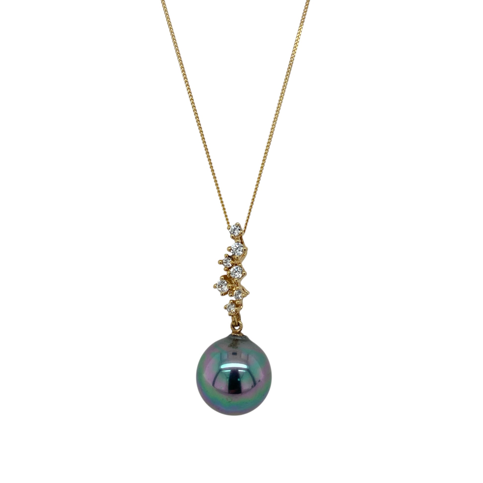 14ct Gold Grey Pearl & Cubic Zirconia Set 18" Necklace