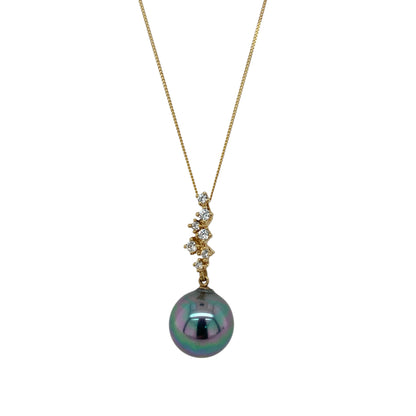 14ct Gold Grey Pearl & Cubic Zirconia Set 18" Necklace