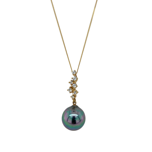 14ct Gold Grey Pearl & Cubic Zirconia Set 18" Necklace