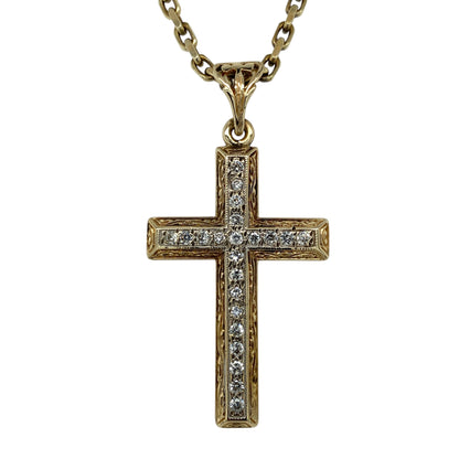 9ct Gold & Cubic Zirconia Set Patterned Large Cross 19" Necklace
