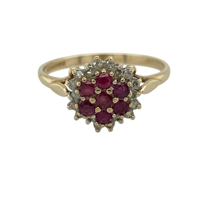 9ct Gold Diamond & Ruby Set Cluster Ring