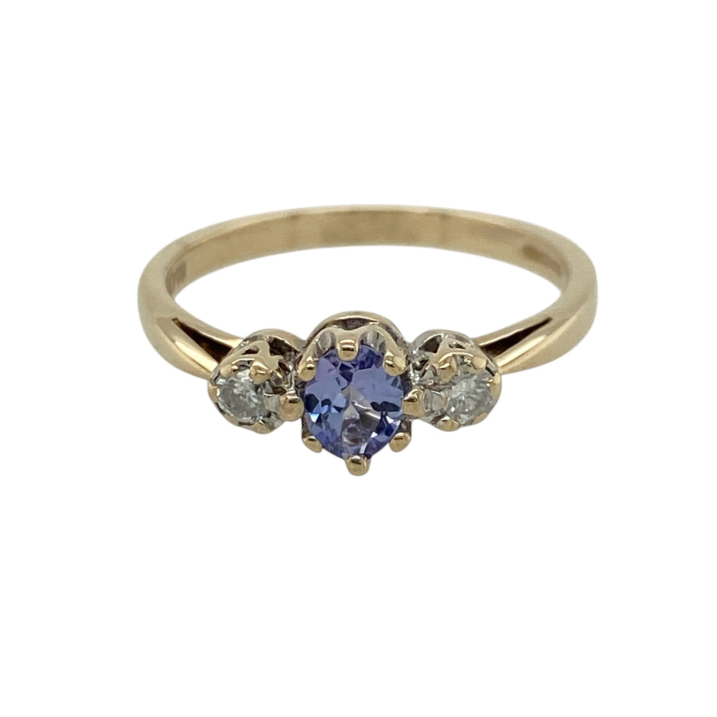 9ct Gold Diamond & Tanzanite Set Trilogy Ring