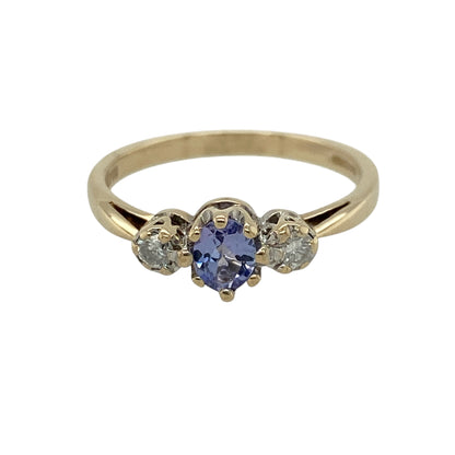 9ct Gold Diamond & Tanzanite Set Trilogy Ring