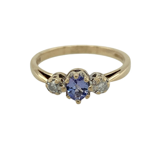 9ct Gold Diamond & Tanzanite Set Trilogy Ring