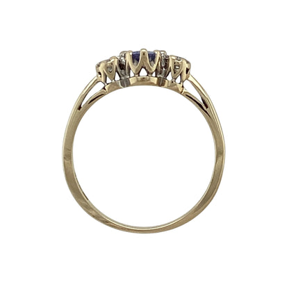 9ct Gold Diamond & Tanzanite Set Trilogy Ring