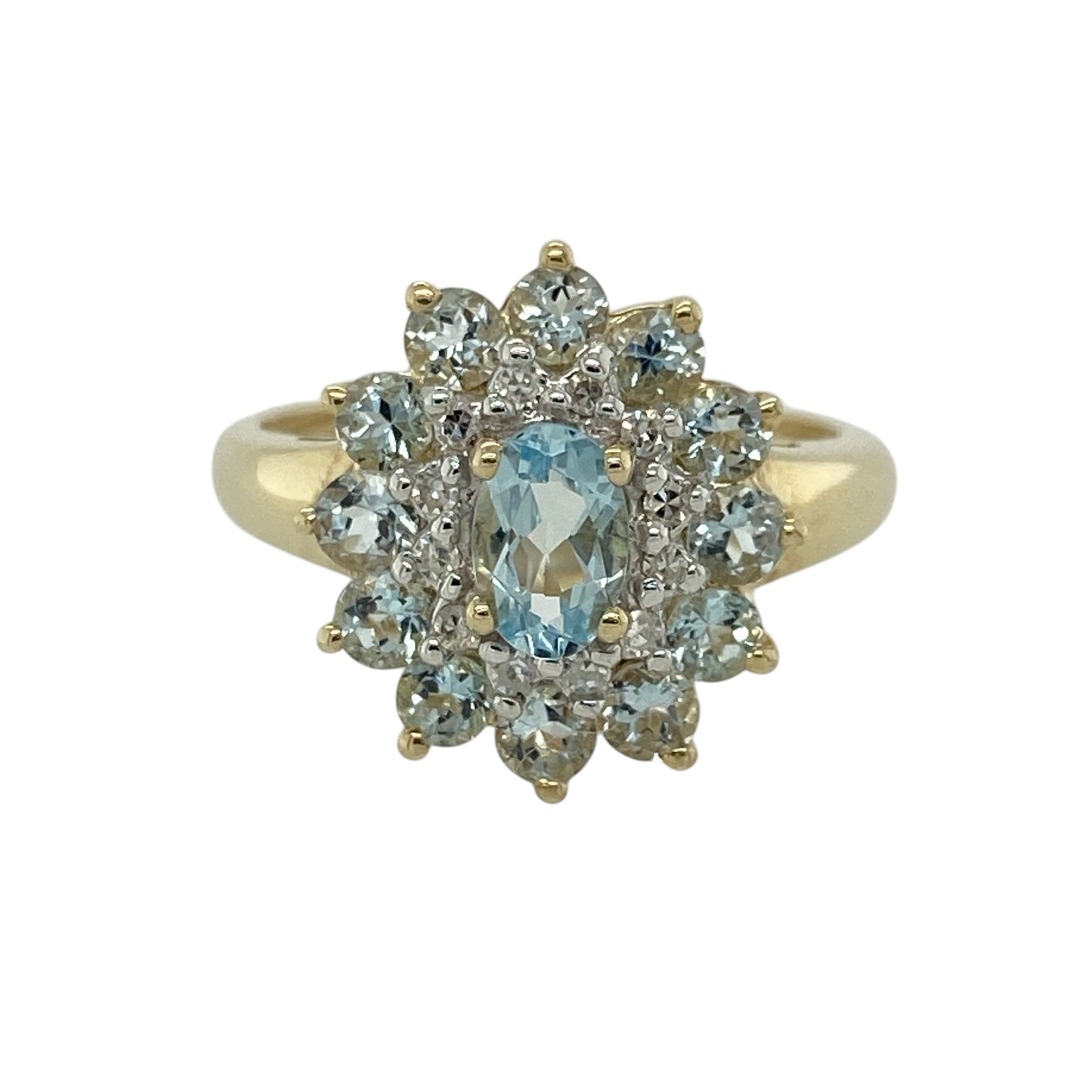 9ct Gold Diamond & Aquamarine Set Cluster Ring