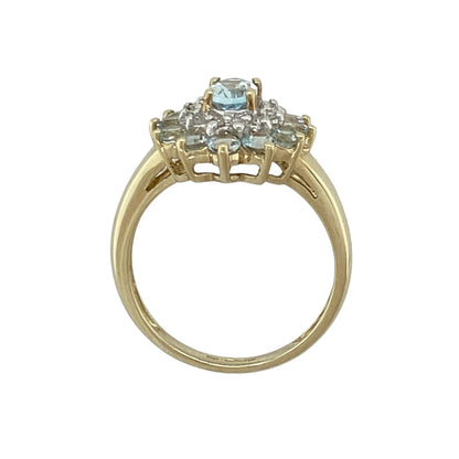 9ct Gold Diamond & Aquamarine Set Cluster Ring