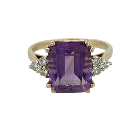 9ct Gold Diamond & Amethyst Set Ring