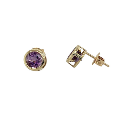 9ct Gold & Amethyst Set Round Stud Earrings