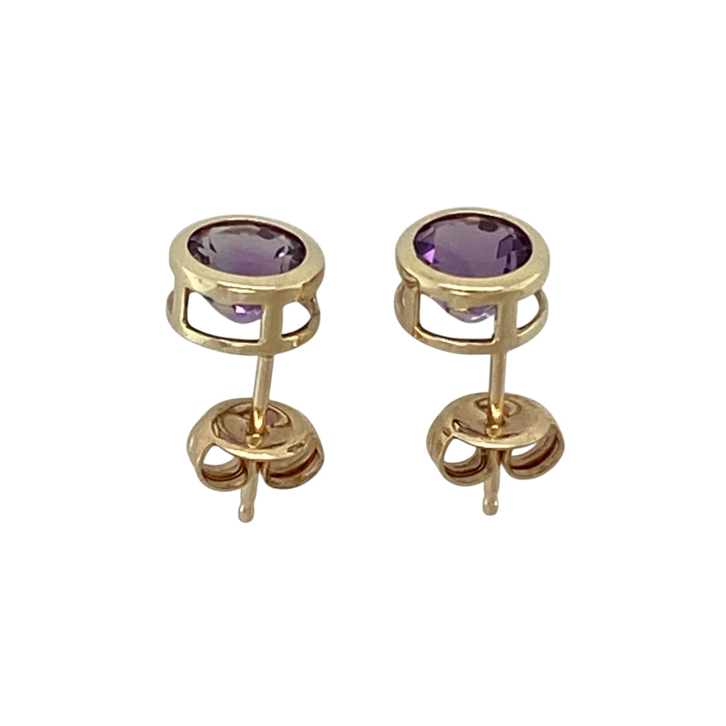 9ct Gold & Amethyst Set Round Stud Earrings