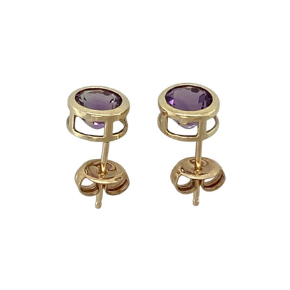 9ct Gold & Amethyst Set Round Stud Earrings