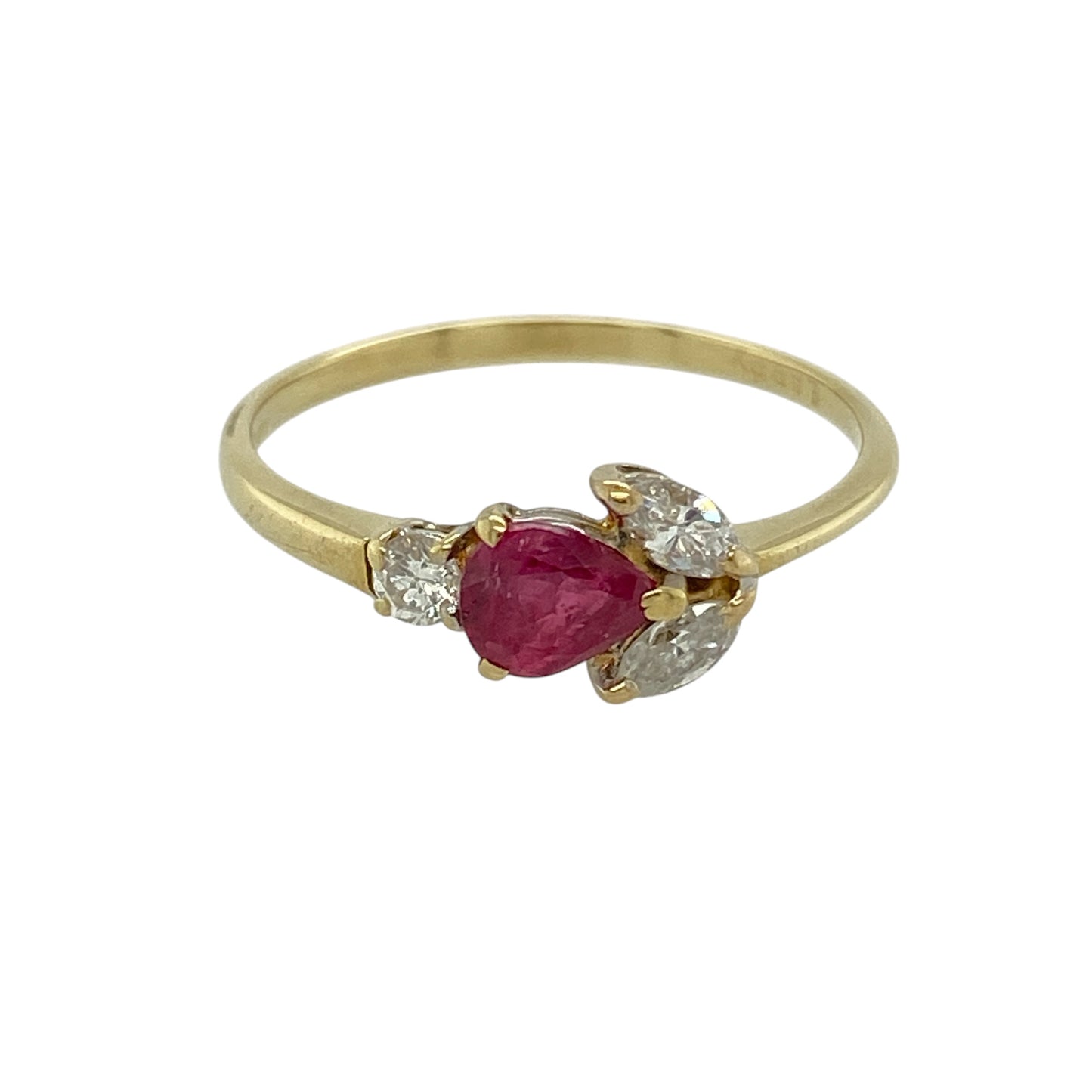 18ct Gold Diamond & Ruby Set Leaf Style Ring