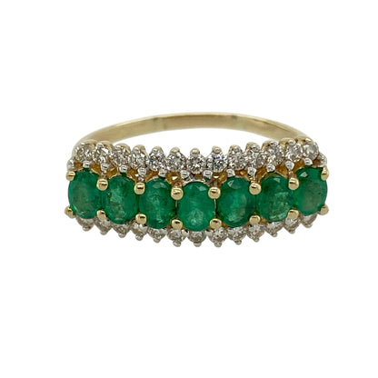 14ct Gold Diamond & Emerald Set Band Ring