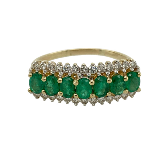 14ct Gold Diamond & Emerald Set Band Ring