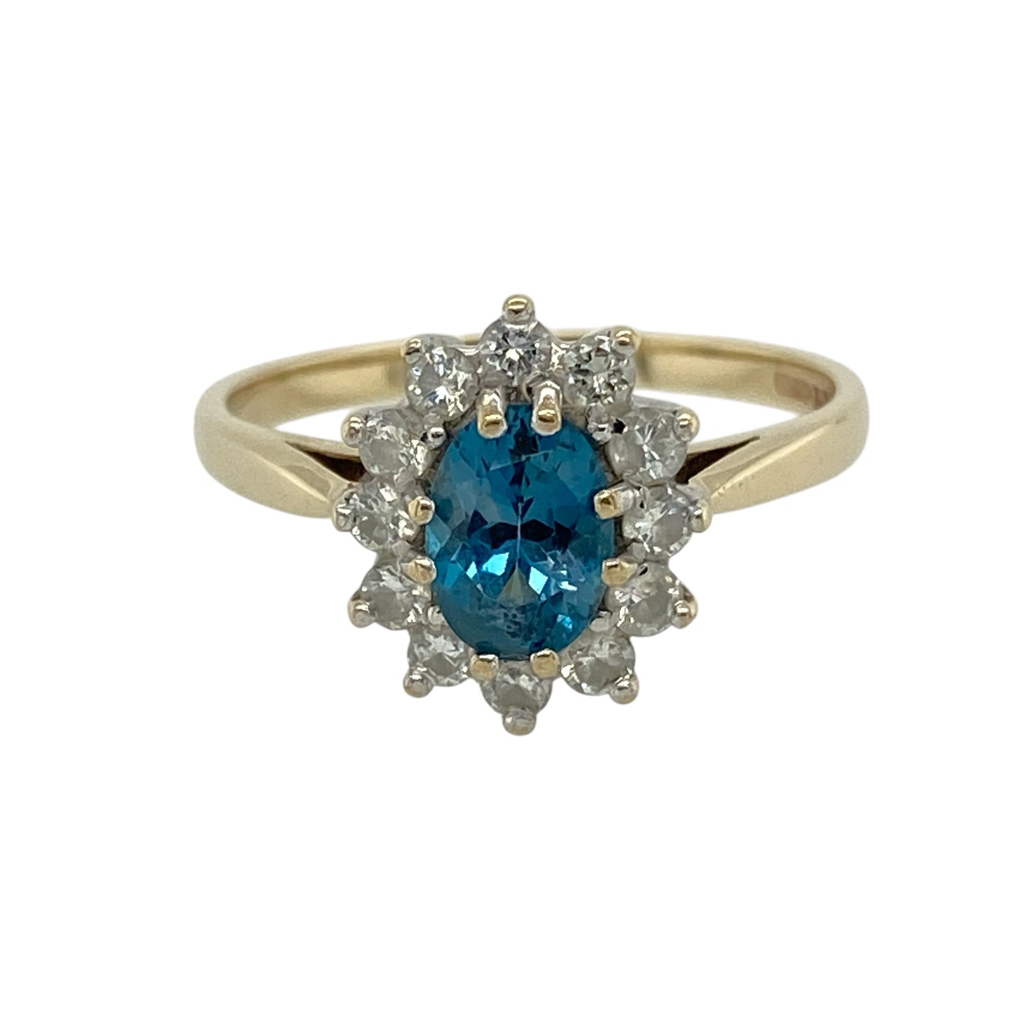 9ct Gold Diamond & Blue Topaz Set Cluster Ring