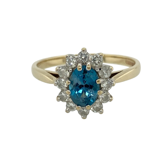 9ct Gold Diamond & Blue Topaz Set Cluster Ring