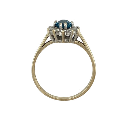 9ct Gold Diamond & Blue Topaz Set Cluster Ring
