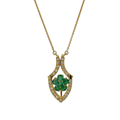 18ct Gold Diamond & Emerald Set Flower 15" - 16.5" Necklace