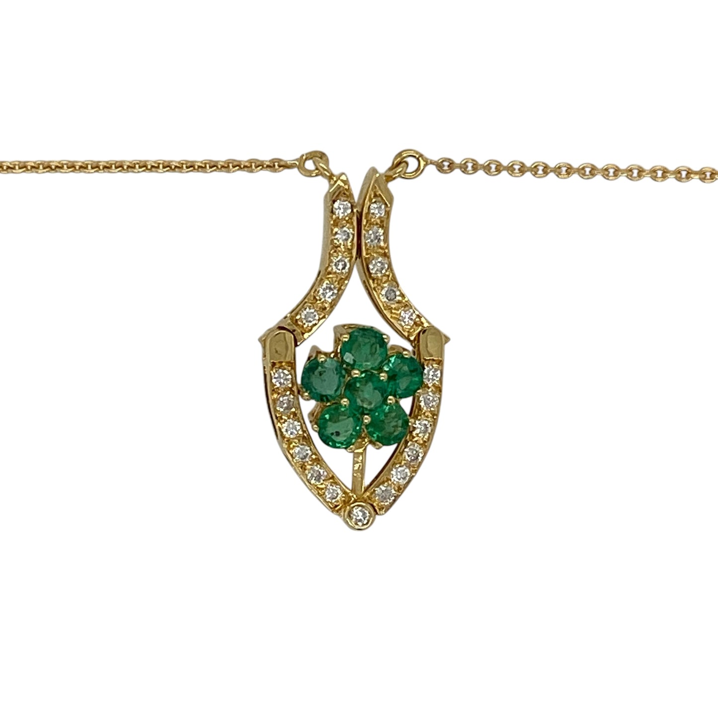 18ct Gold Diamond & Emerald Set Flower 15" - 16.5" Necklace