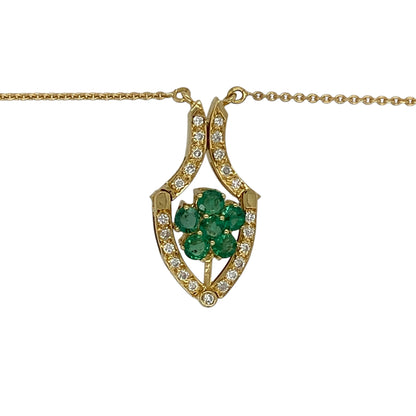 18ct Gold Diamond & Emerald Set Flower 15" - 16.5" Necklace