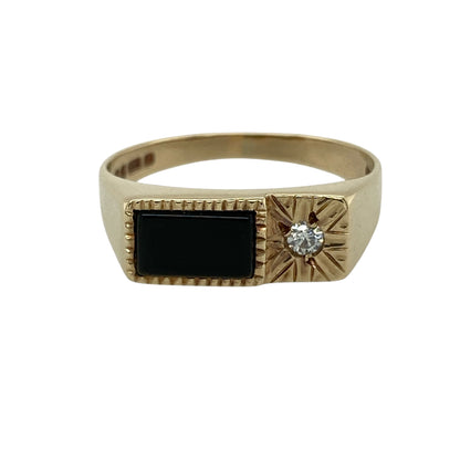 9ct Gold Onyx & Cubic Zirconia Set Signet Ring