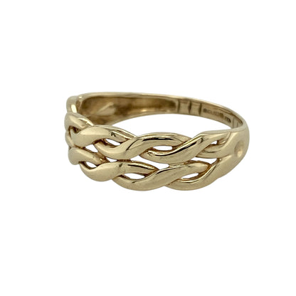 Add elegant texture to your jewellery collection with this pre-owned 9ct yellow gold double row twisted band ring, featuring a stylish layered design—perfect for everyday wear or stacking.

Design: The ring features a double row twisted band style, creating a rope-like effect with added depth and visual interest.
Material: Made from 9ct yellow gold, the polished finish enhances the warm tone of the metal while highlighting the intricate twist detailing.