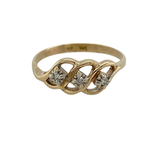14ct Gold & Diamond Set Trilogy Twisted Band Ring