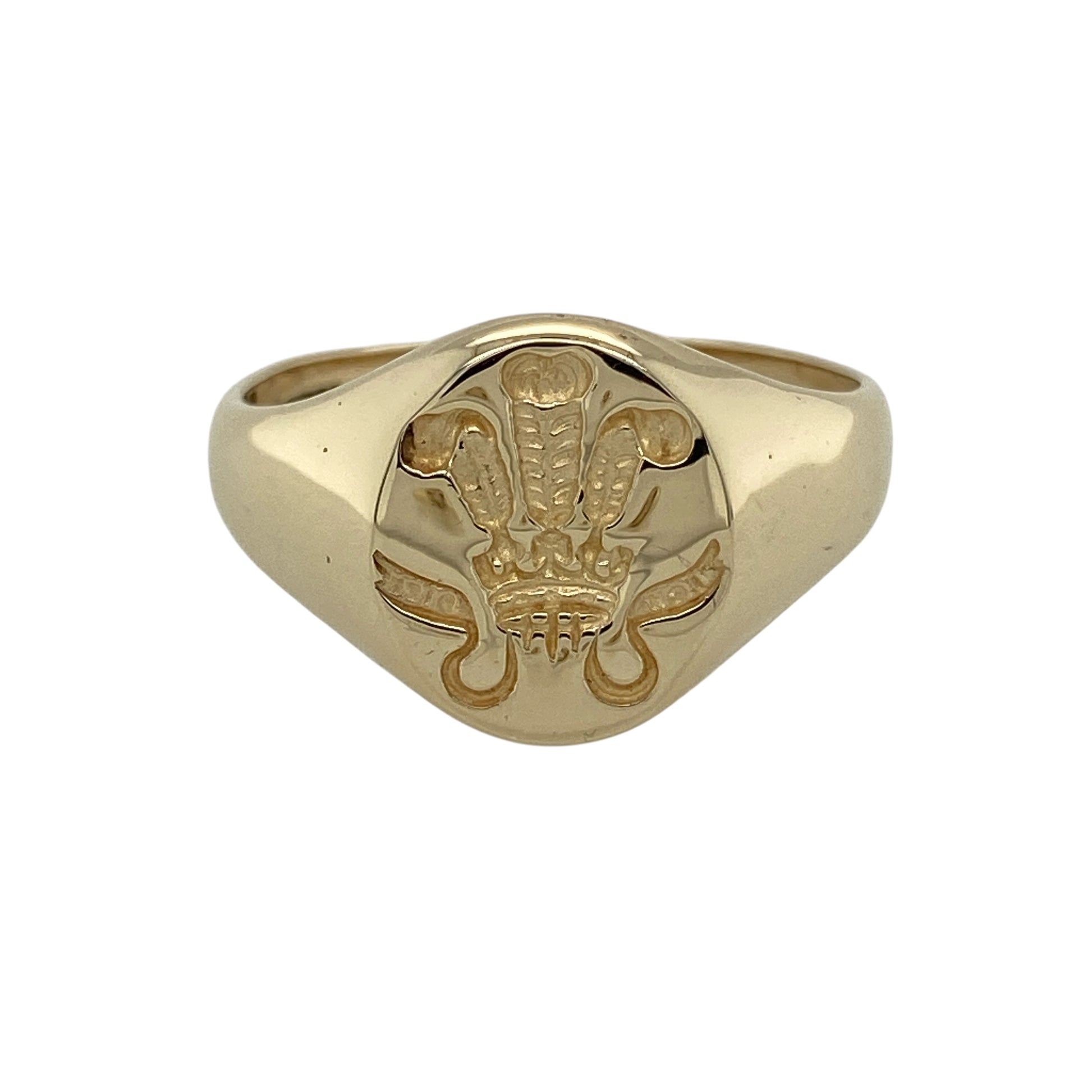 9ct Gold Welsh Three Feathers Oval Signet Ring