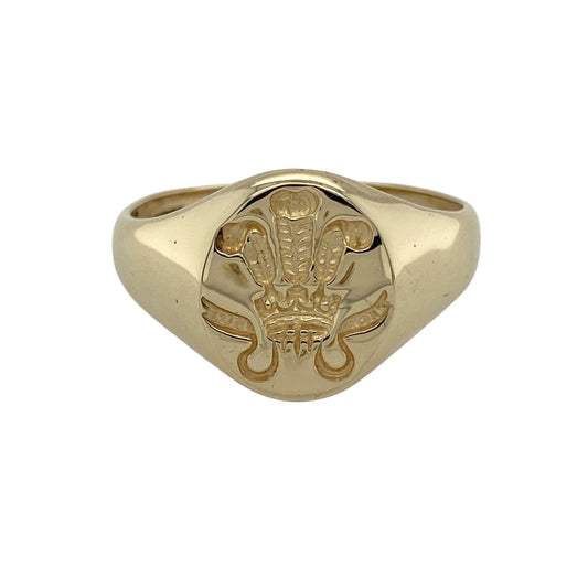 9ct Gold Welsh Three Feathers Oval Signet Ring