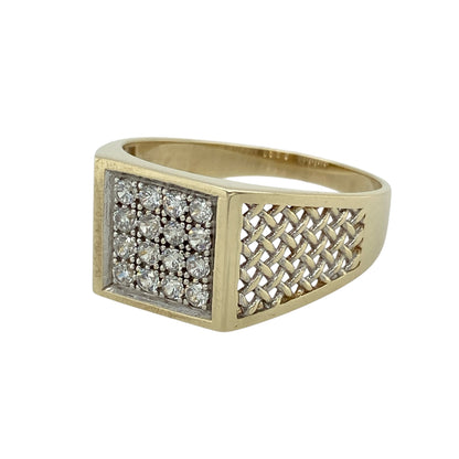 Add bold style and modern sparkle to your jewellery collection with this pre-owned 9ct yellow and white gold cubic zirconia signet ring, featuring a striking design with detailed shoulders—perfect for statement wear or everyday styling.

Design: The ring showcases a signet-style face measuring approximately 12mm high, set with cubic zirconia stones for a bright and eye-catching finish. 