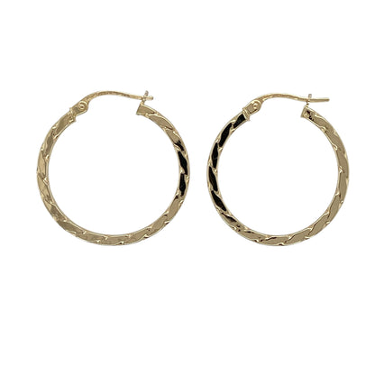 9ct Gold Squared Twisted Hoop Creole Earrings