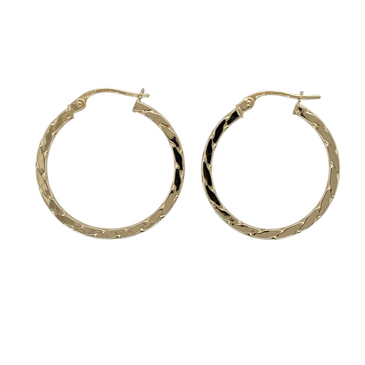 9ct Gold Squared Twisted Hoop Creole Earrings