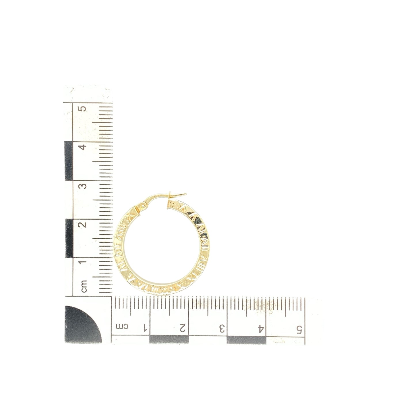 9ct Gold Roman Numeral Patterned Hoop Creole Earrings