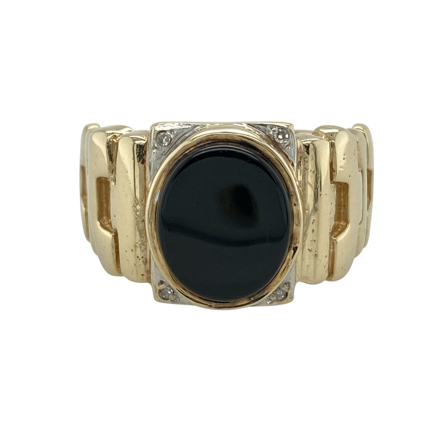 9ct Gold Diamond & Onyx Set Signet Ring
