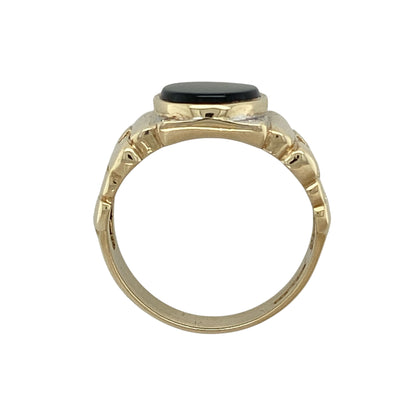 9ct Gold Diamond & Onyx Set Signet Ring