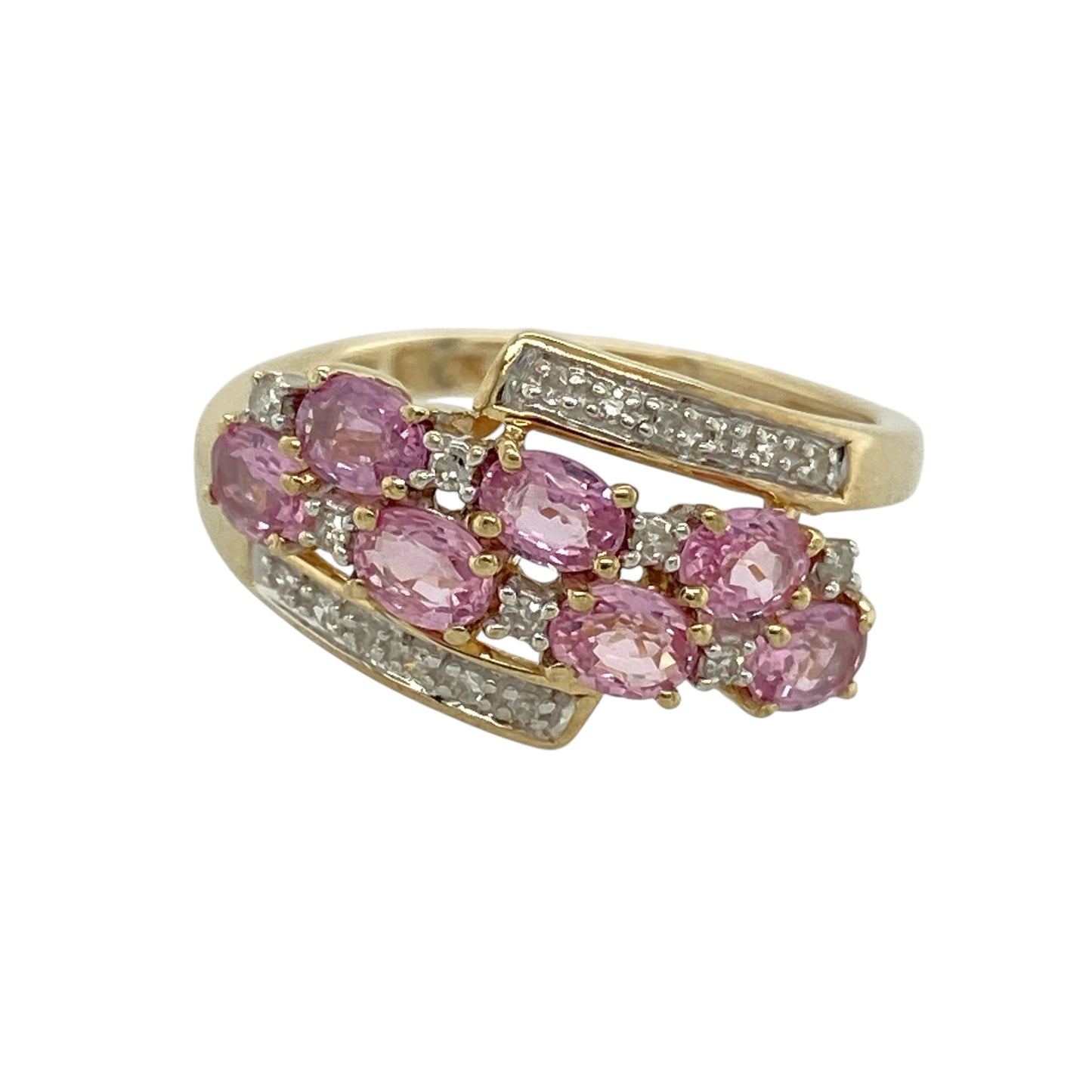 9ct Gold Diamond & Pink Sapphire Set Cluster Ring