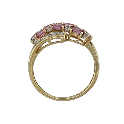 9ct Gold Diamond & Pink Sapphire Set Cluster Ring