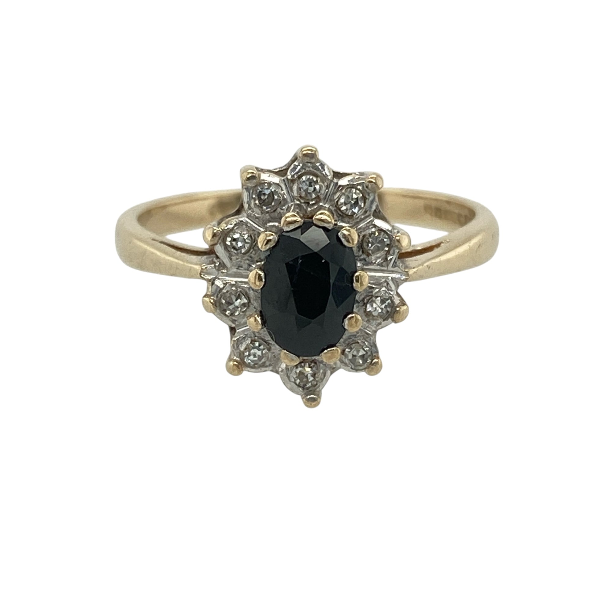 9ct Gold Diamond & Sapphire Set Flower Cluster Ring